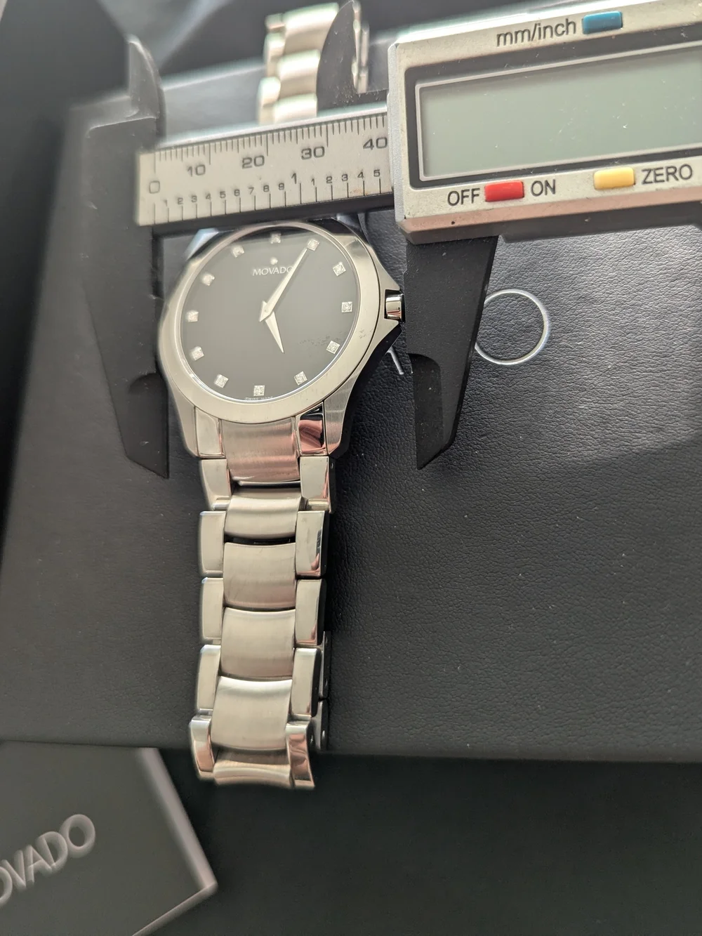 Movado Men's Stainless Steel Black Dial Bracelet Watch DIAMOND $1995